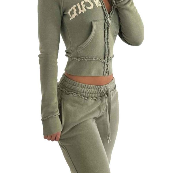 Hidden Cult Women’s Green and White Vetiver Distressed Sweatsuit