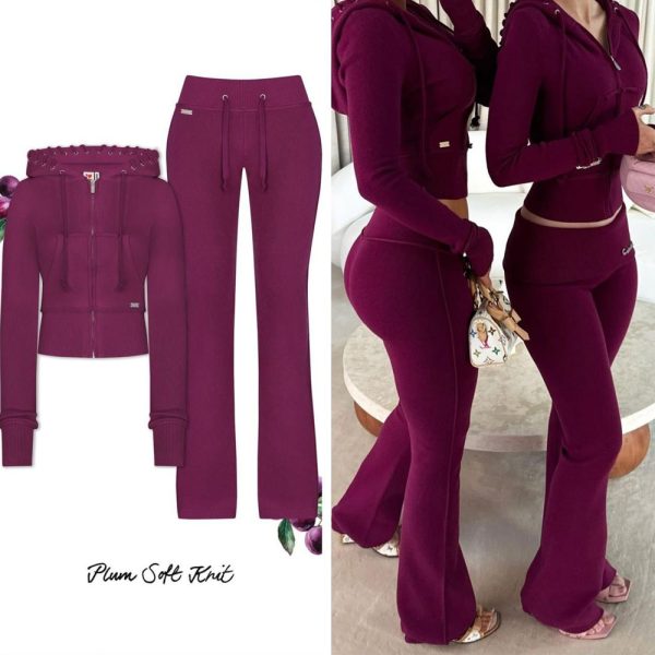Hidden Cult Women’s Burgundy and Purple Soft Knit Hoodie Set