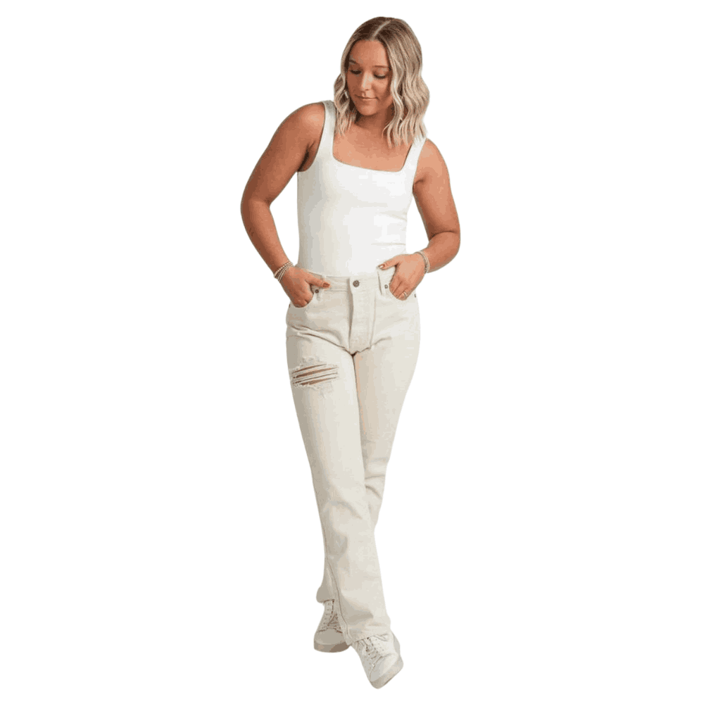HIDDEN High Rise Straight Leg Jeans HIDDEN High Rise Straight Leg Cream Jeans - Image 1