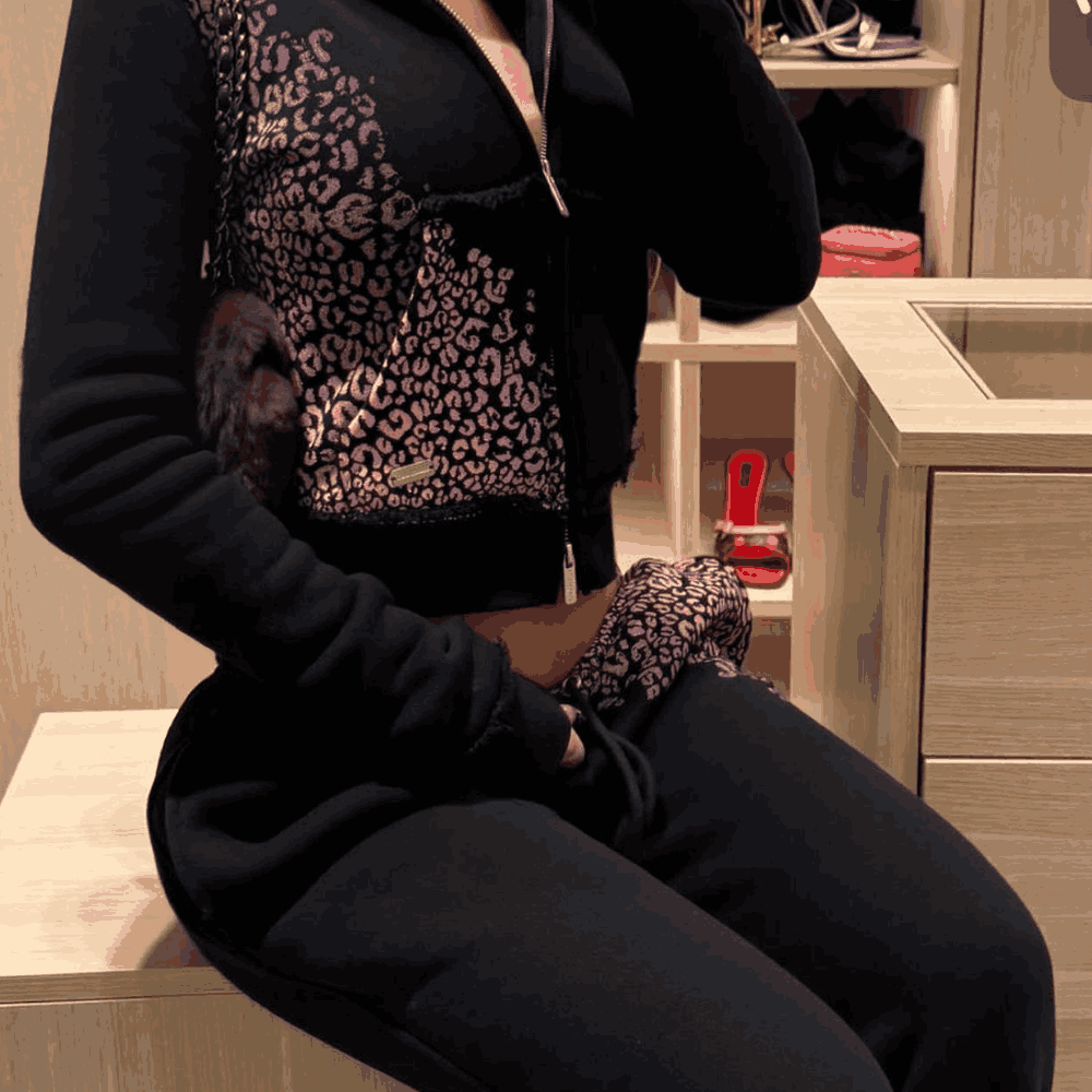 Hidden Cult Pink Cheetah Two-Piece Set – Black Zip Hoodie & Pants Hidden Cult Pink Cheetah Two-Piece Set – Black Zip Hoodie & Pants - Image 1