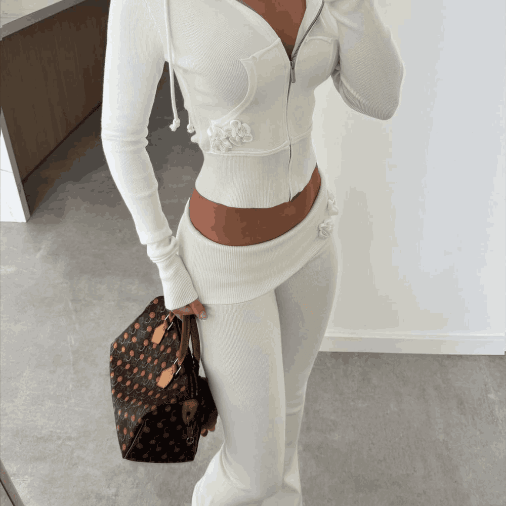 Hidden Cult Women's White & Cream Floral Hoodie Set Hidden Cult Women's White & Cream Floral Hoodie Set - Image 1